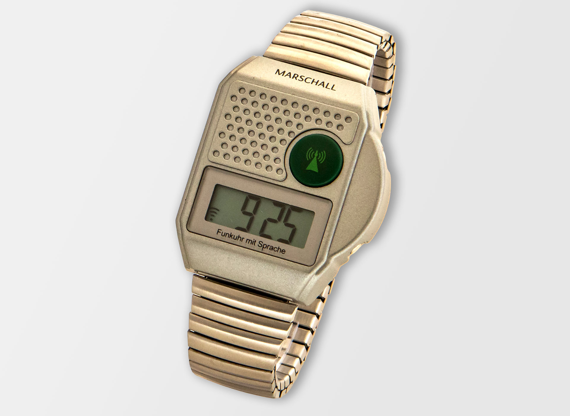 Ansicht auf die silberne Uhr.