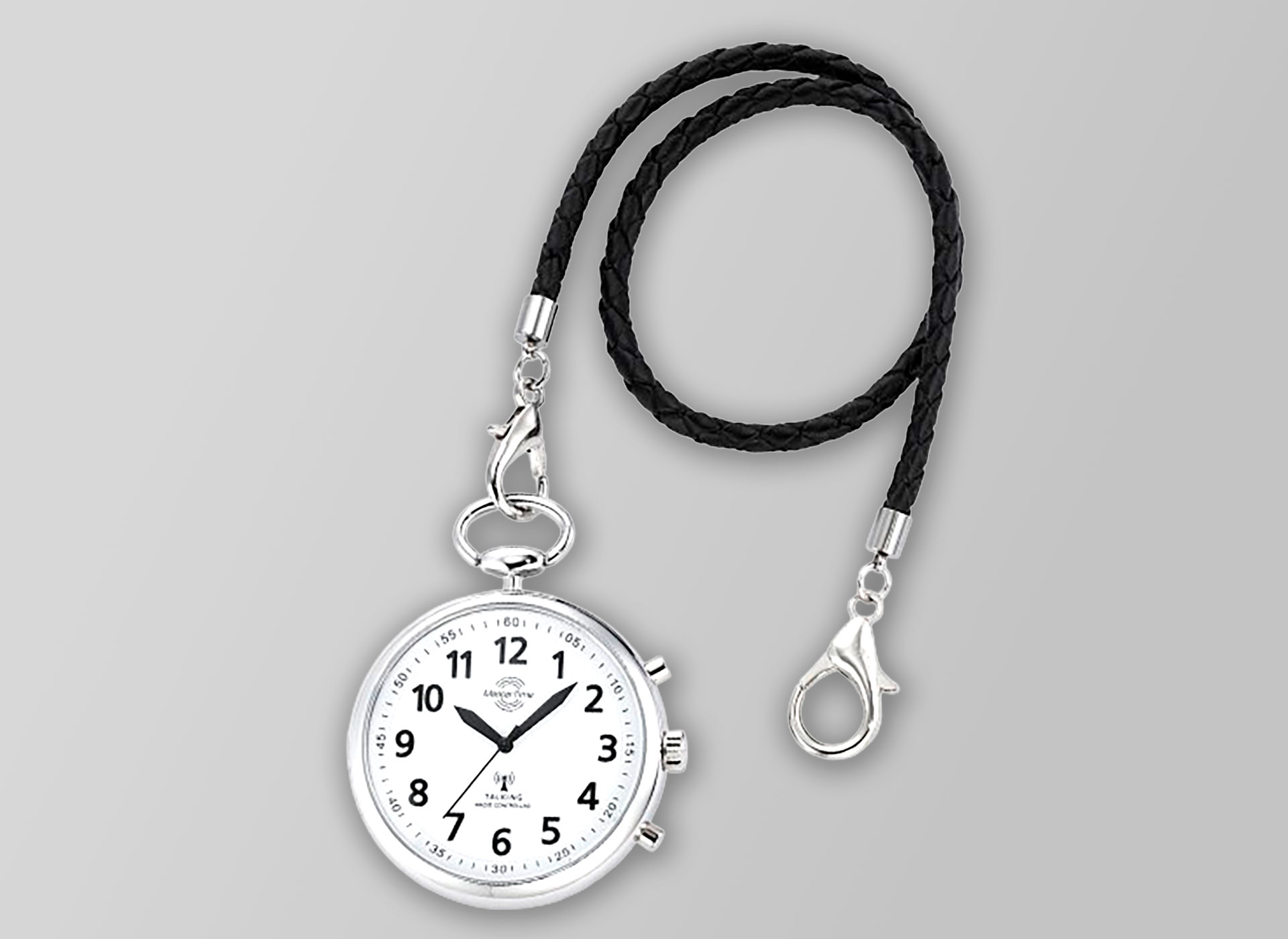 Ansicht auf die silberne Amulettuhr.