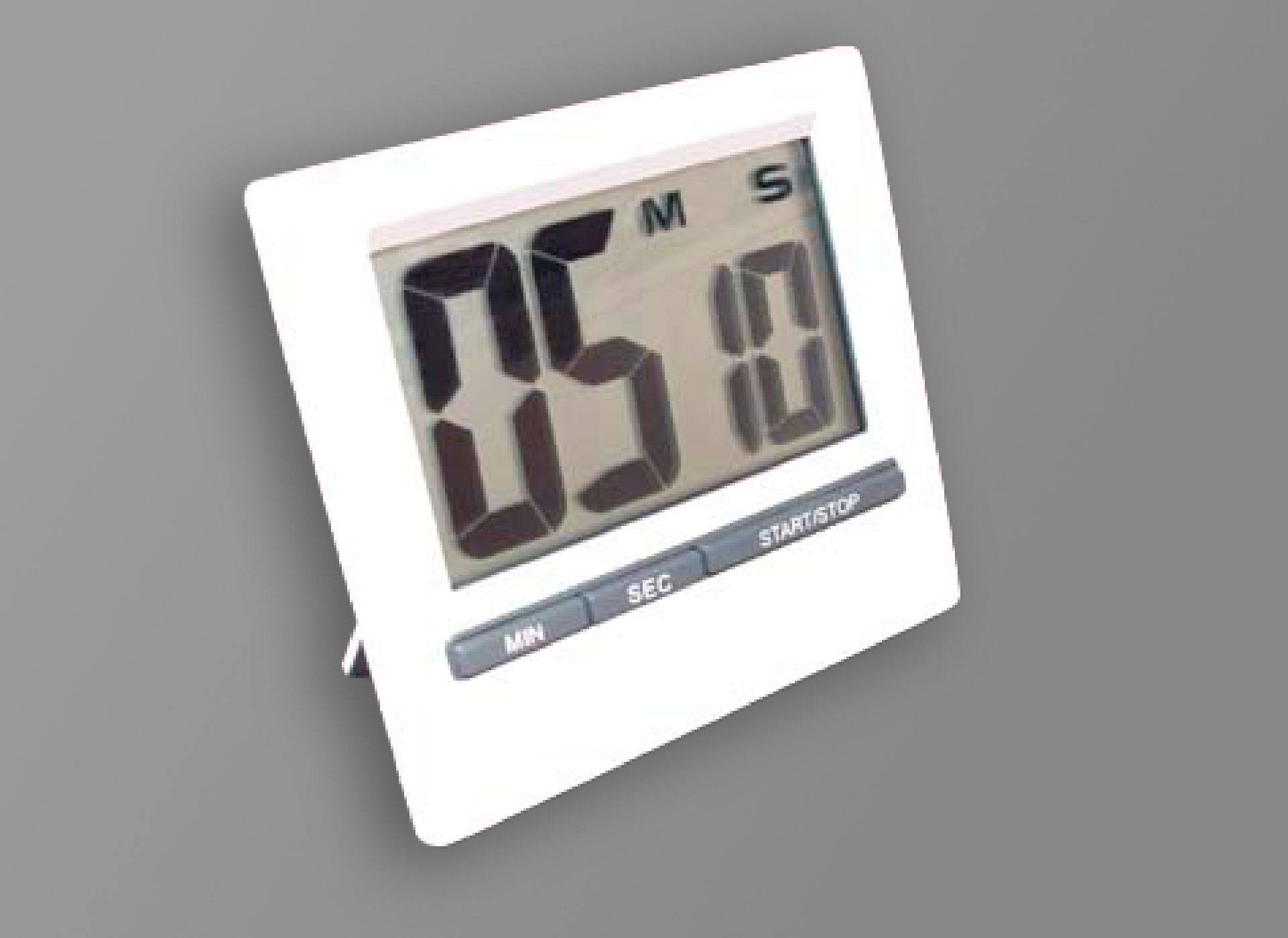 Ansicht auf den weißen Timer mit großem Display.