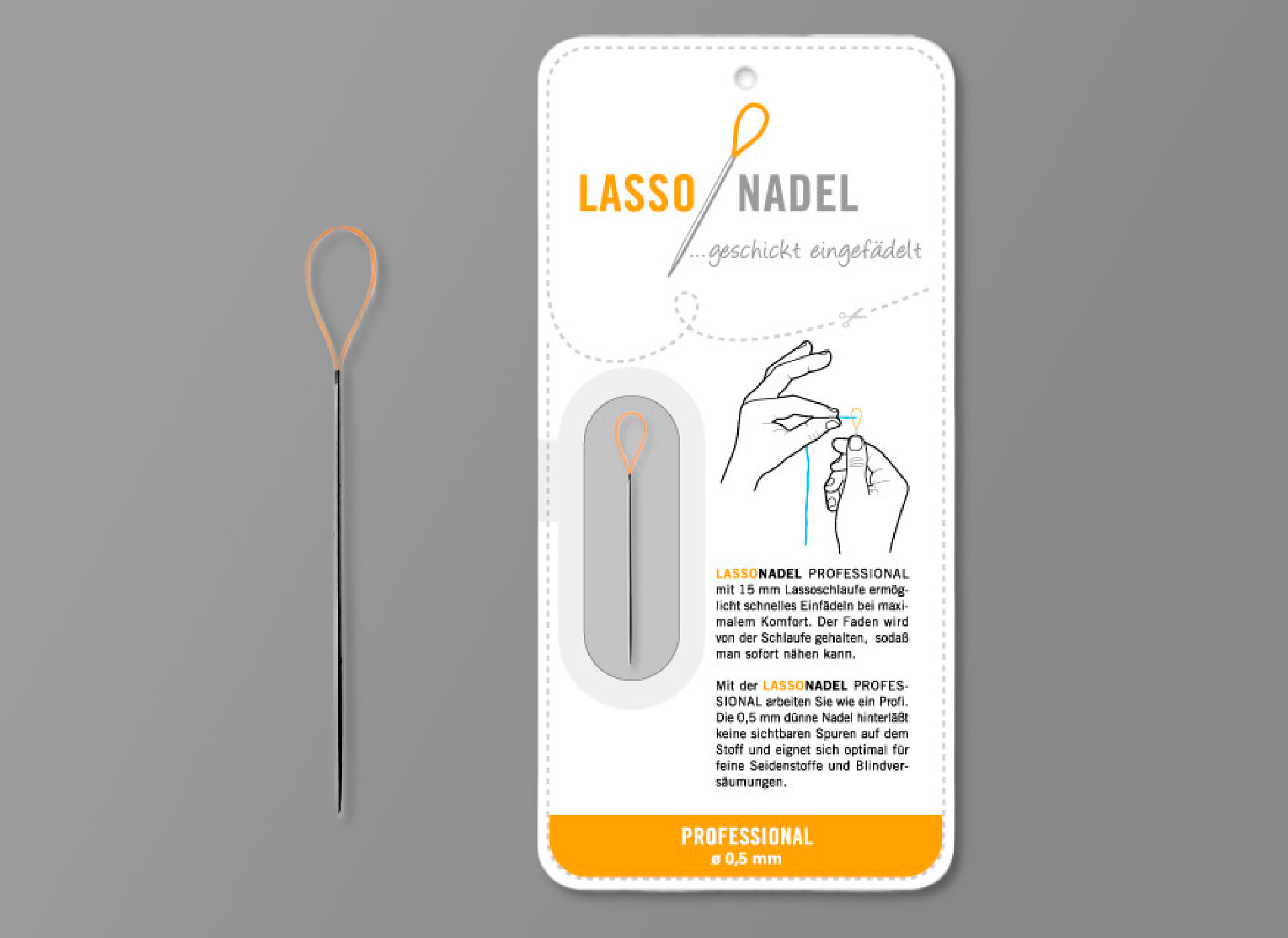 Ansicht auf die Verpackung und die Nadel.