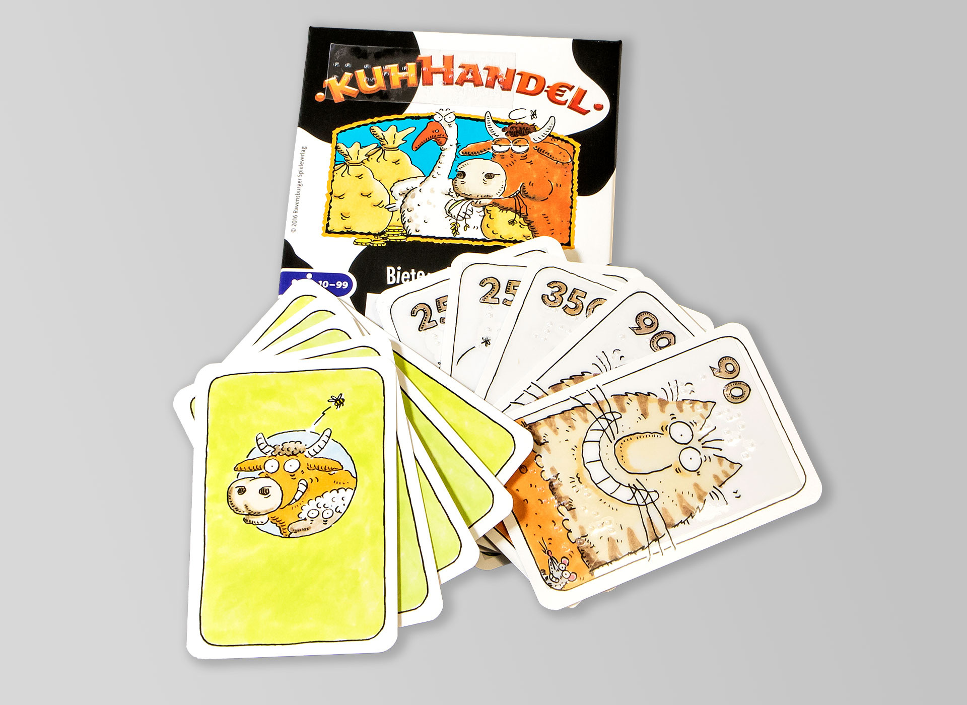 Ansicht auf die Karten vom Spiel mit dem Karton.