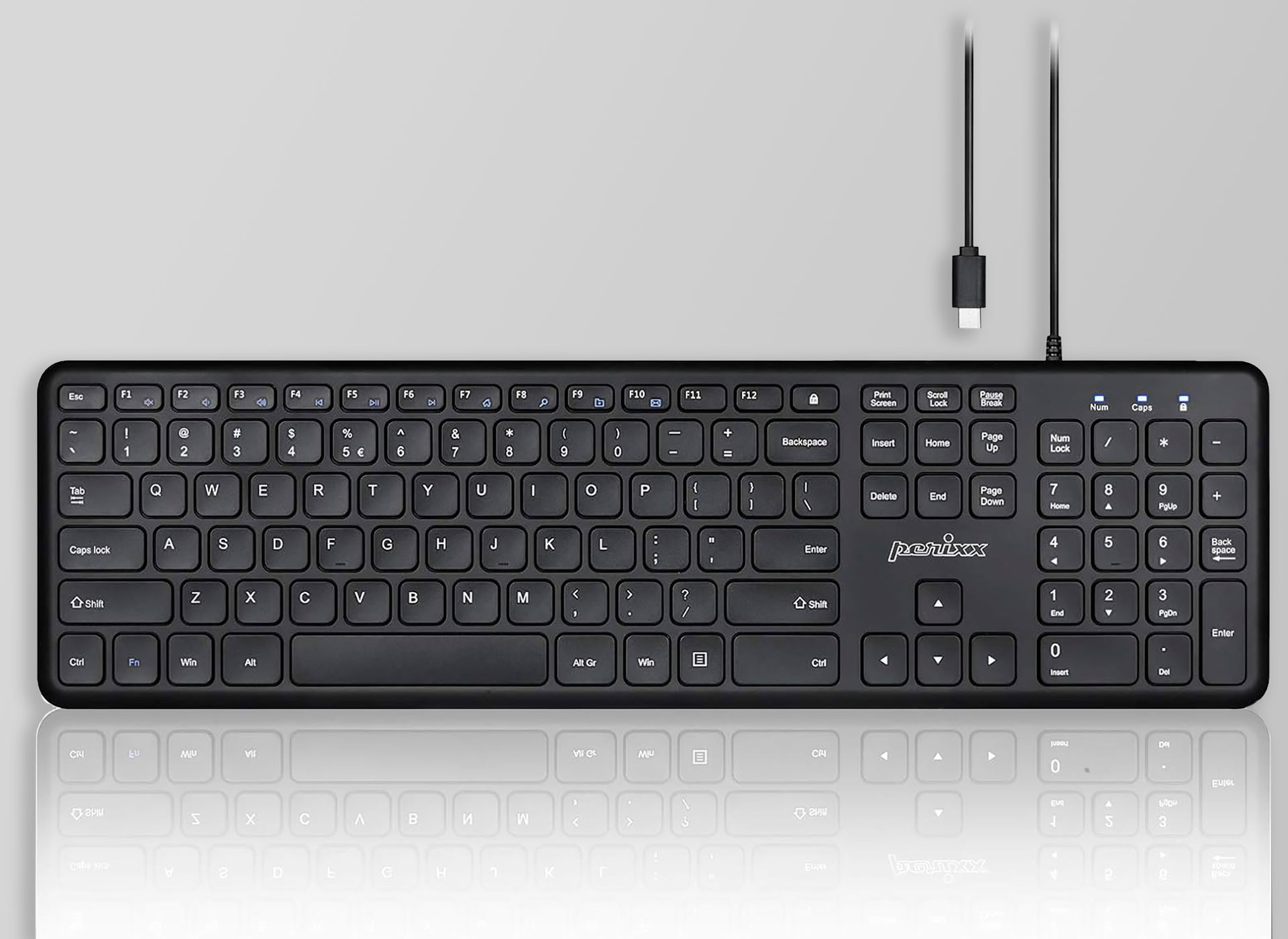 Ansicht auf die schwarze Tastatur.
