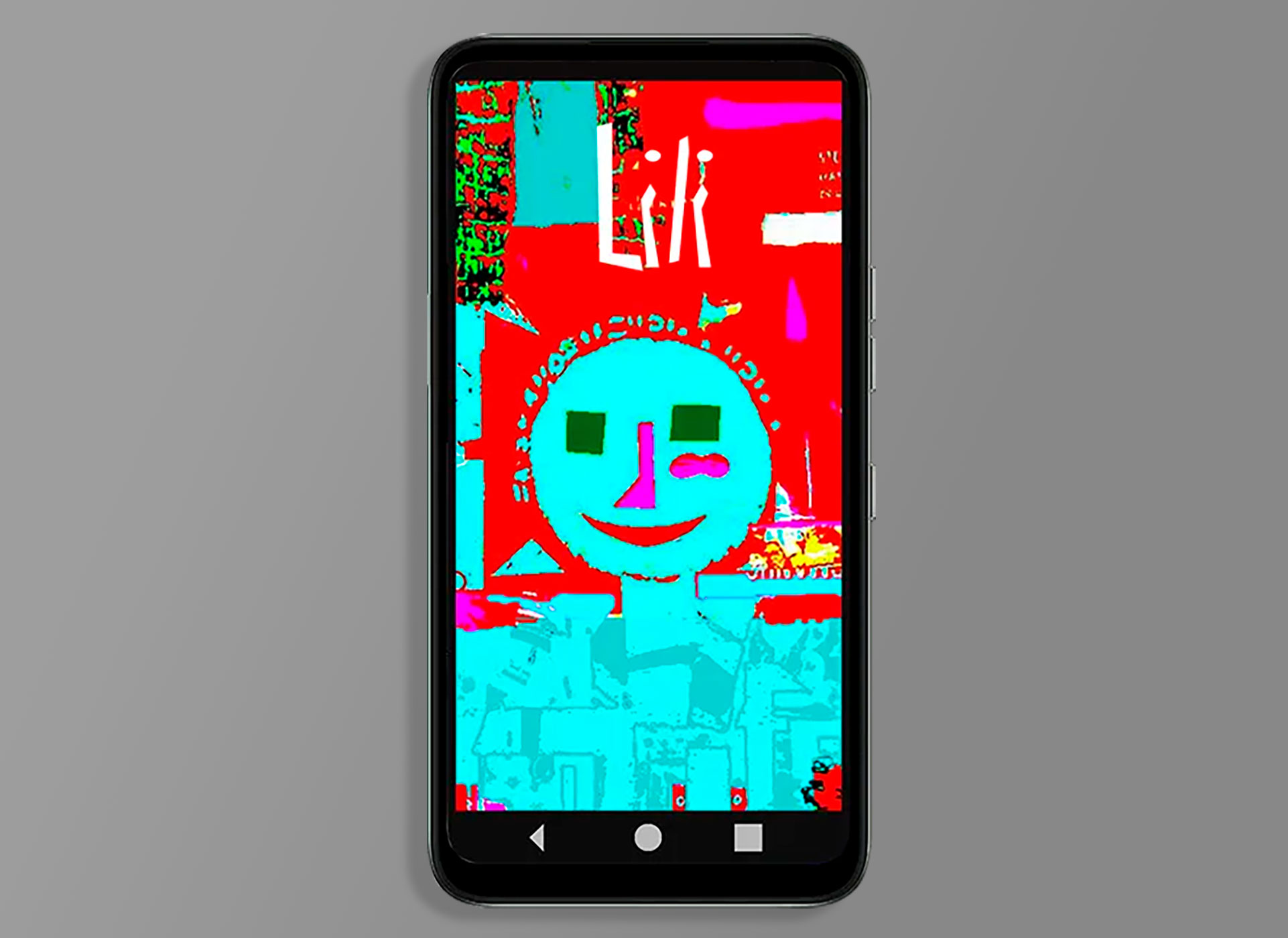 Ansicht auf das Smartphone mit buntem Bildschirm.
