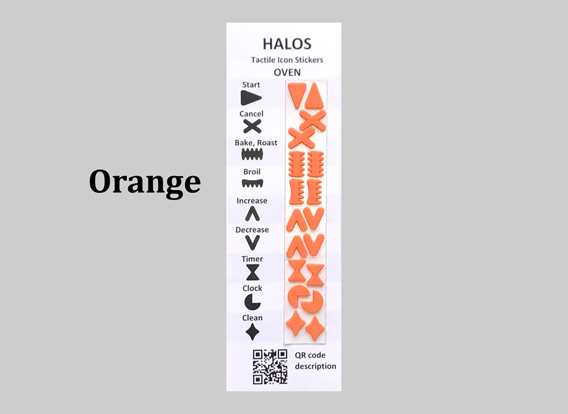 Ansicht auf taktile Markierungspunkte für den Backofen in der Farbe orange